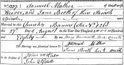 Taken on August 27th, 1780 and sourced from Certificate - Marriage.