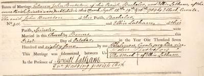 Taken on October 1st, 1784 and sourced from Certificate - Marriage.