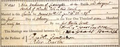 Taken on February 1st, 1792 and sourced from Certificate - Marriage.