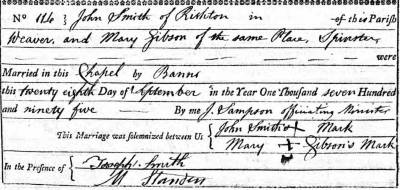 Taken on September 28th, 1795 and sourced from Certificate - Marriage.