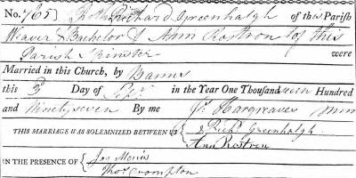 Taken on September 3rd, 1797 and sourced from Certificate - Marriage.