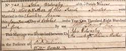 Taken on October 14th, 1805 and sourced from Certificate - Marriage.