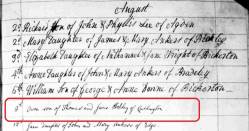 Taken on August 9th, 1807 and sourced from Certificate - Baptism.