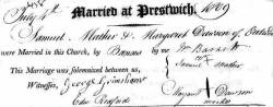 Taken on July 4th, 1809 and sourced from Certificate - Marriage.