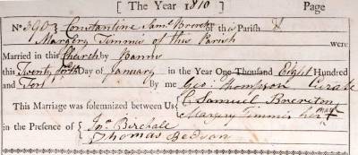 Taken on January 24th, 1810 and sourced from Certificate - Marriage.