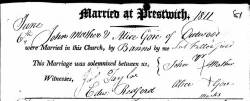 Taken on June 6th, 1811 and sourced from Certificate - Marriage.