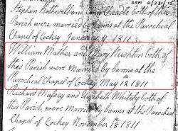 Taken on May 12th, 1811 and sourced from Certificate - Marriage.