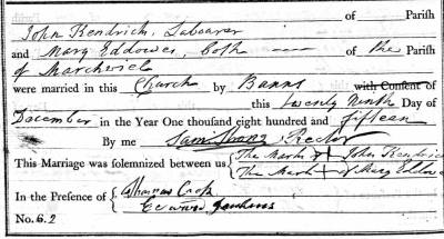 Taken on December 29th, 1815 and sourced from Certificate - Marriage.