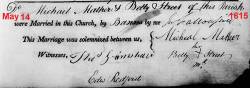 Taken on May 14th, 1815 and sourced from Certificate - Marriage.