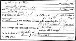 Taken on October 28th, 1826 and sourced from Certificate - Marriage.