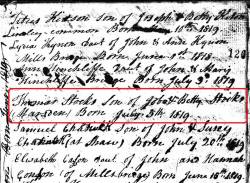 Taken on July 5th, 1819 and sourced from Certificate - Baptism.