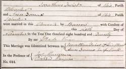 Taken on November 6th, 1820 and sourced from Certificate - Marriage.
