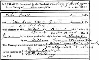 Taken on June 26th, 1820 and sourced from Certificate - Marriage.