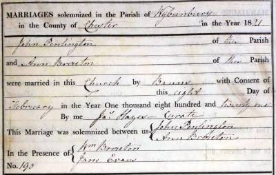 Taken on February 8th, 1821 and sourced from Certificate - Marriage.