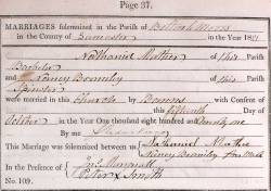 Taken on October 15th, 1821 and sourced from Certificate - Marriage.