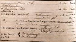Taken on May 12th, 1823 and sourced from Certificate - Marriage.