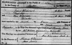 Taken on December 1st, 1823 in Neston and sourced from Certificate - Marriage.