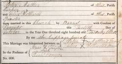 Taken on October 12th, 1823 and sourced from Certificate - Marriage.