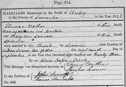 Taken on September 18th, 1823 and sourced from Certificate - Marriage.