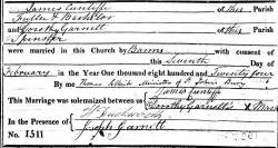 Taken on February 7th, 1824 and sourced from Certificate - Marriage.