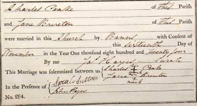 Taken on November 16th, 1824 and sourced from Certificate - Marriage.