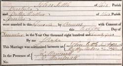 Taken on December 12th, 1825 and sourced from Certificate - Marriage.