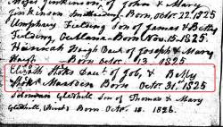 Taken on October 31st, 1825 and sourced from Certificate - Baptism.