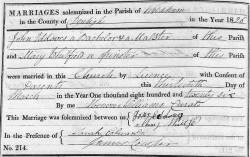 Taken on March 13th, 1826 in Wrexham and sourced from Certificate - Marriage.