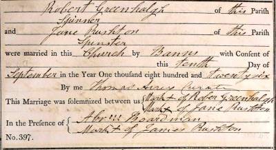 Taken on September 10th, 1826 and sourced from Certificate - Marriage.