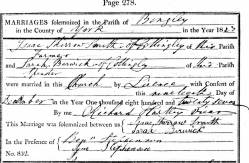 Taken on December 18th, 1827 and sourced from Certificate - Marriage.