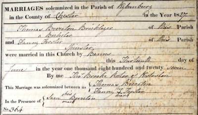 Taken on June 13th, 1827 and sourced from Certificate - Marriage.