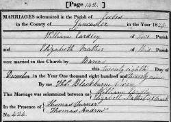 Taken on December 28th, 1829 and sourced from Certificate - Marriage.