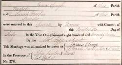 Taken on July 19th, 1829 and sourced from Certificate - Marriage.