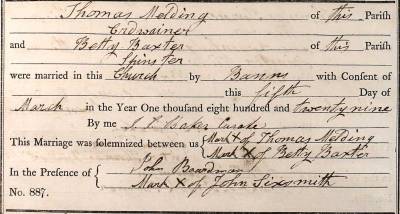 Taken on March 5th, 1829 and sourced from Certificate - Marriage.