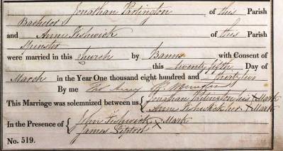 Taken on March 25th, 1832 and sourced from Certificate - Marriage.