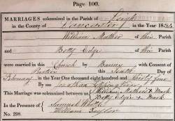Taken on February 10th, 1834 and sourced from Certificate - Marriage.