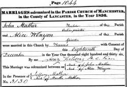 Taken in 1836 and sourced from Certificate - Marriage.