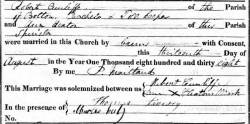 Taken on August 13th, 1838 and sourced from Certificate - Marriage.