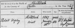 Taken on January 26th, 1847 in Shocklach and sourced from Burial Records - Shocklach.