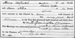 Taken on February 24th, 1834 and sourced from Certificate - Marriage.