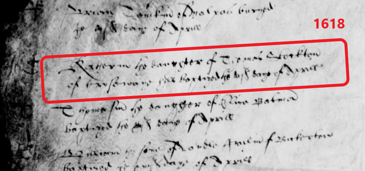 Taken in 1618 and sourced from Certificate - Baptism.