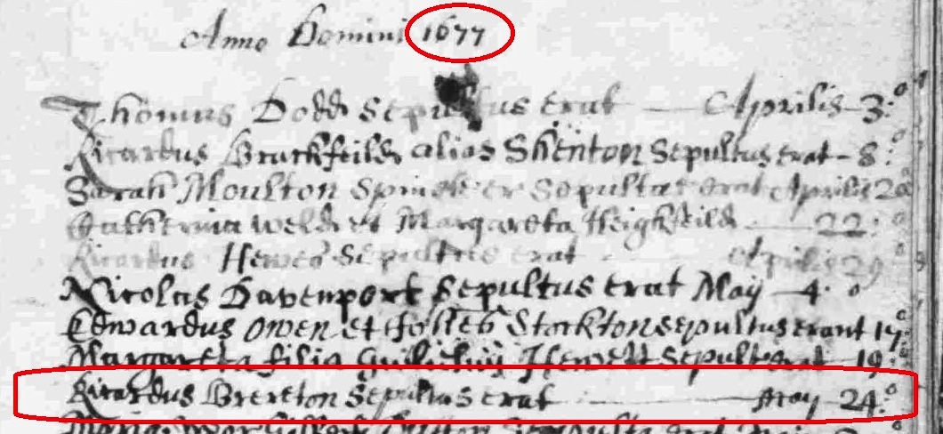 Taken on May 24th, 1677 and sourced from Cheshire Parish Records (1538-2000).