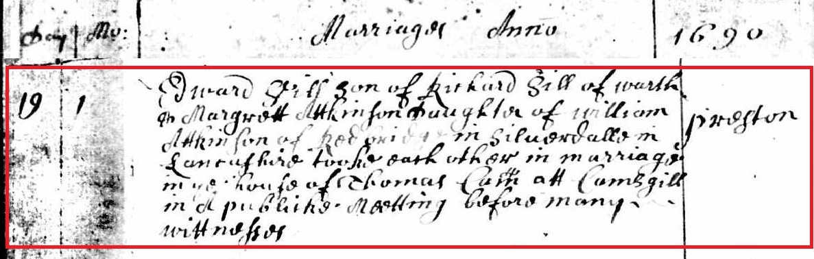 Taken in 1690 and sourced from Certificate - Marriage.