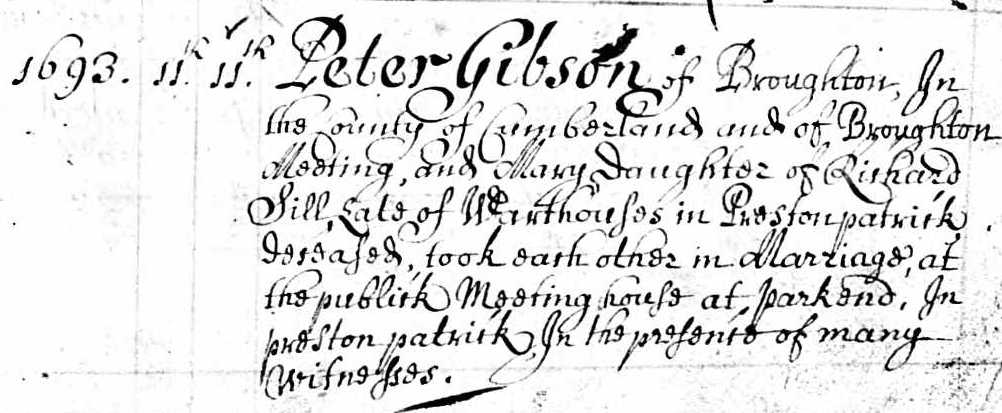 Taken on November 11th, 1693 and sourced from Certificate - Marriage.