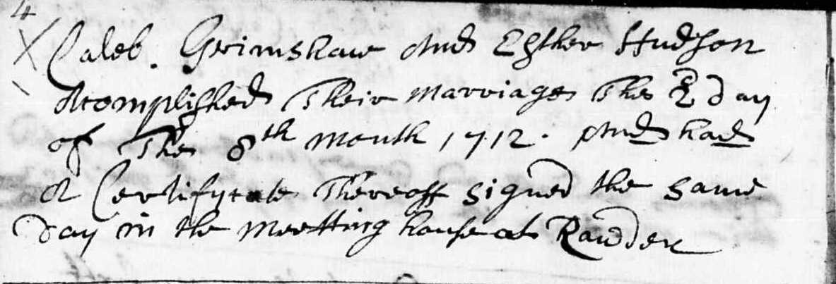 Taken in 1712 and sourced from Certificate - Marriage.