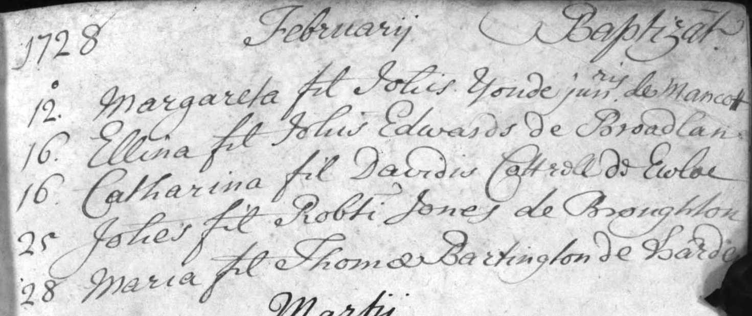 Taken in February 1728 and sourced from Certificate - Baptism.