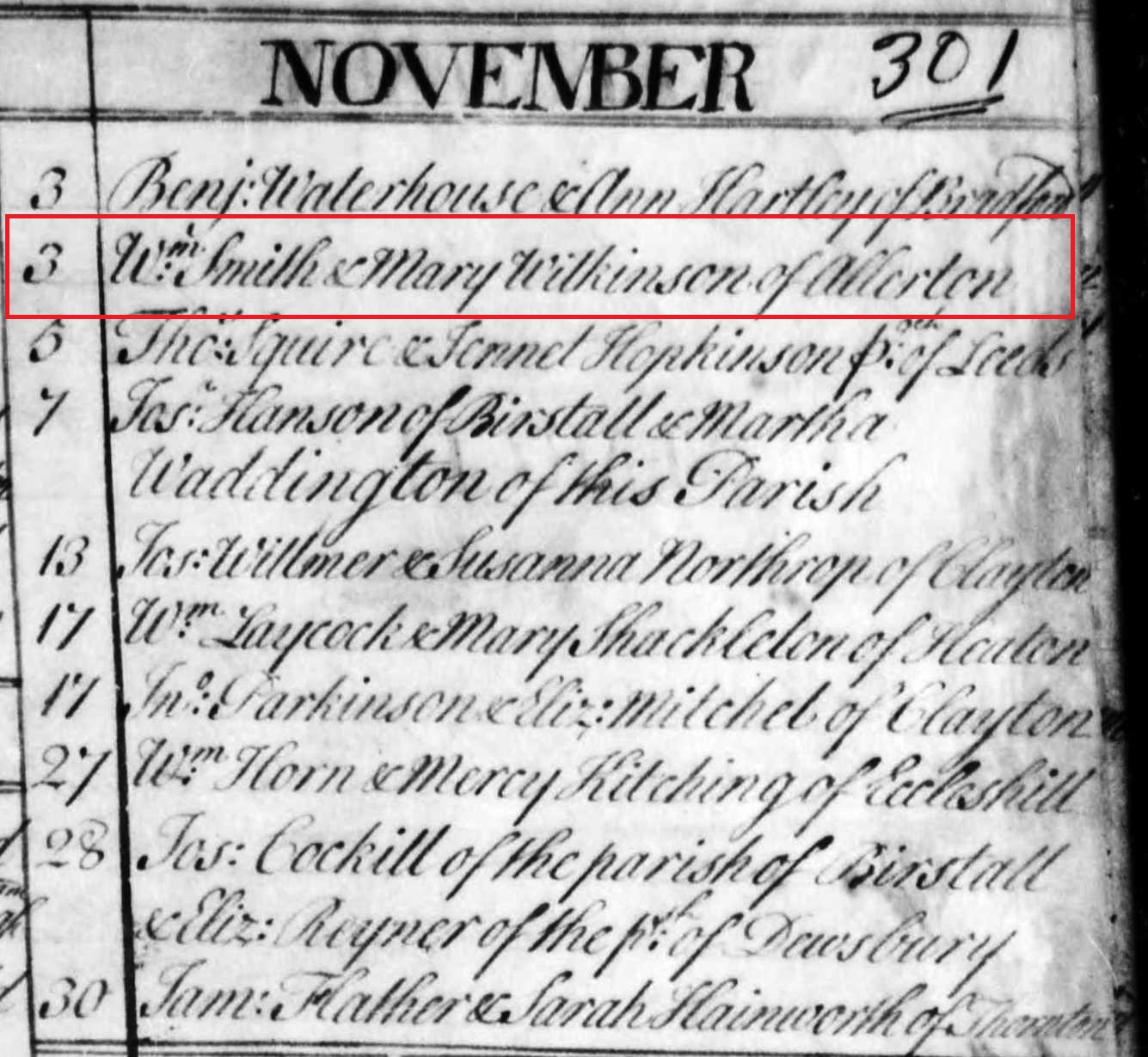 Taken in 1746 in Bradford and sourced from Certificate - Marriage.