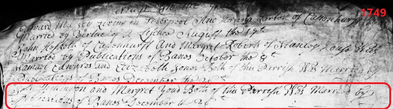 Taken on December 26th, 1749 and sourced from Cheshire Parish Records (1538-2000).