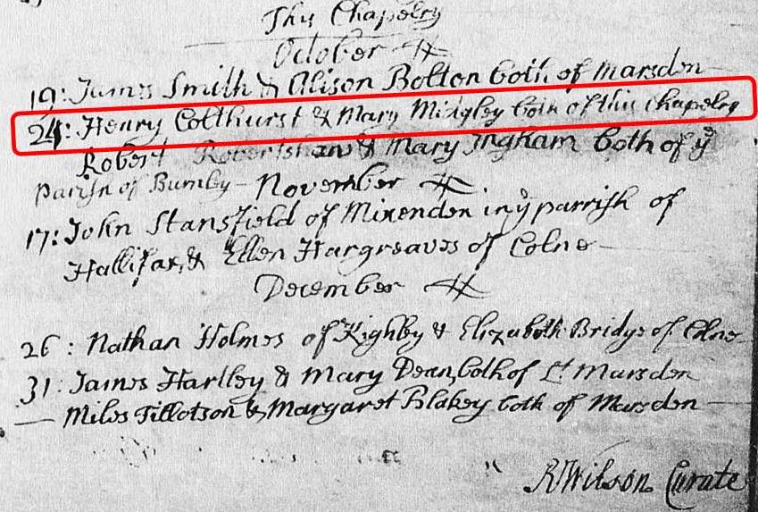 Taken on October 24th, 1751 and sourced from Certificate - Marriage.