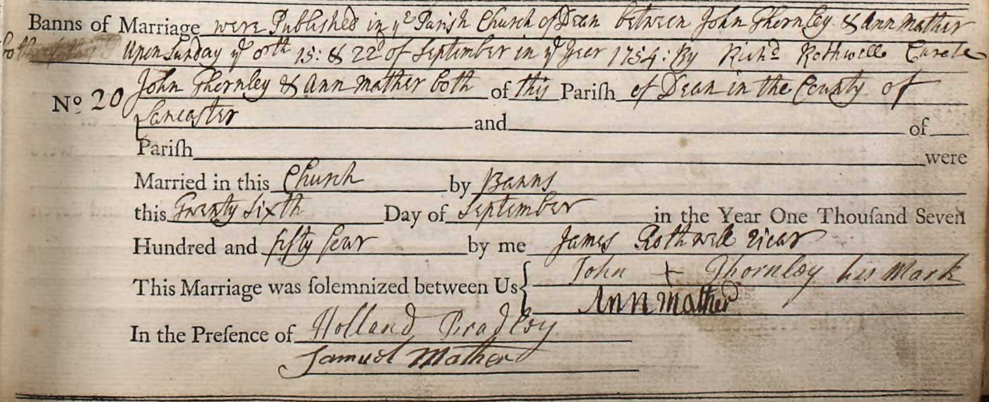 Taken on September 26th, 1754 and sourced from Certificate - Marriage.